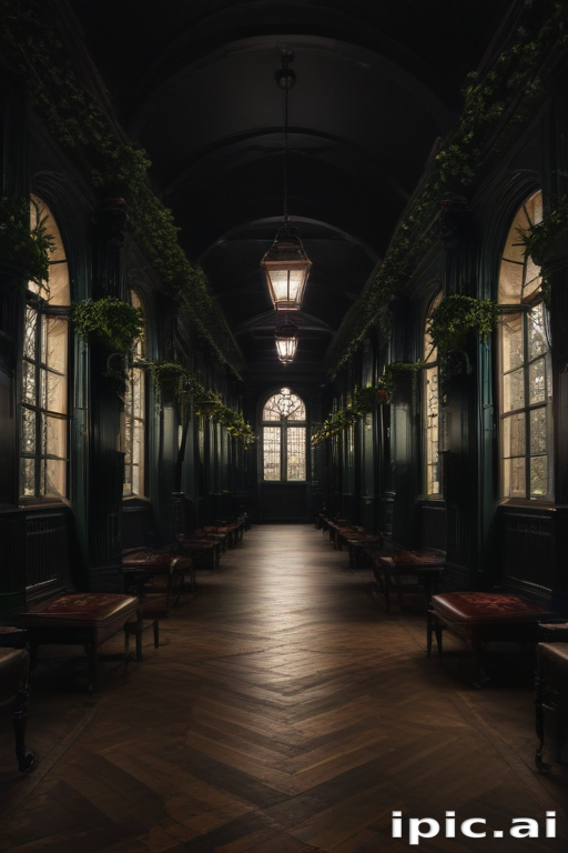 Elegant Hallway with Lush Greenery and Soft Lighting Creating a Cozy ...