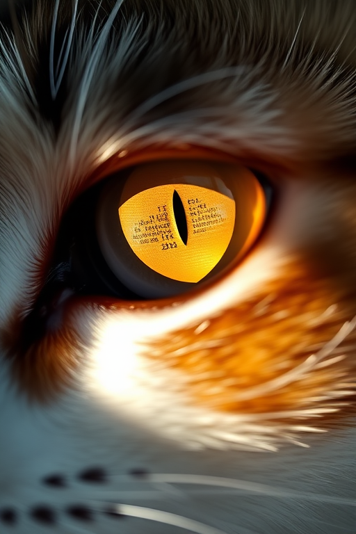 Close-up of a cat's eye with dramatic lighting, shallow depth of field, ISO 100, f/2.8, 85mm lens, natural light, taken with a DSLR camera.