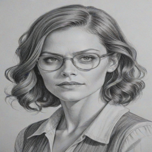 Bewitching Cassidy Freeman, pencil sketch, portrait of Fetching woman 1935s in glasses, hair style beatnik, outline, clear lines, fine lines, 8k