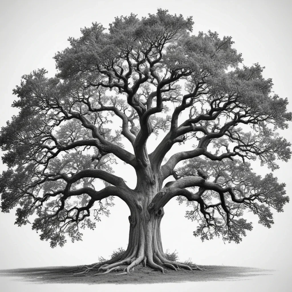 oak tree clipart black and white