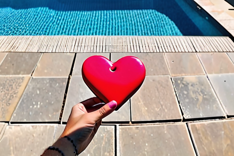 Valentines day hearts fun by the swimming pool