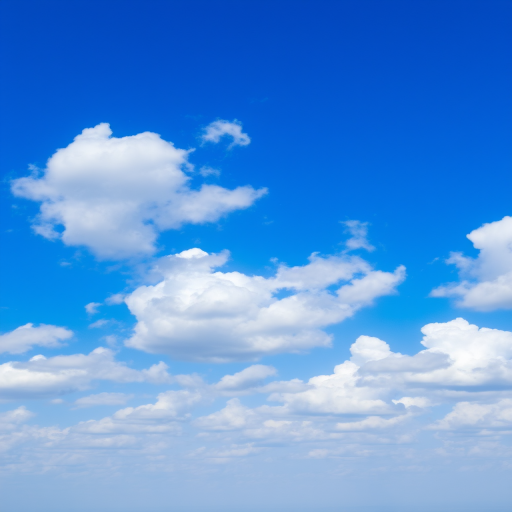clear blue sky with white fluffy clouds scattered throughout, taken with a DSLR camera, ISO 100, aperture f/8, shutter speed 1/1000 sec, landscape view, natural lighting, high saturation for vibrant colors