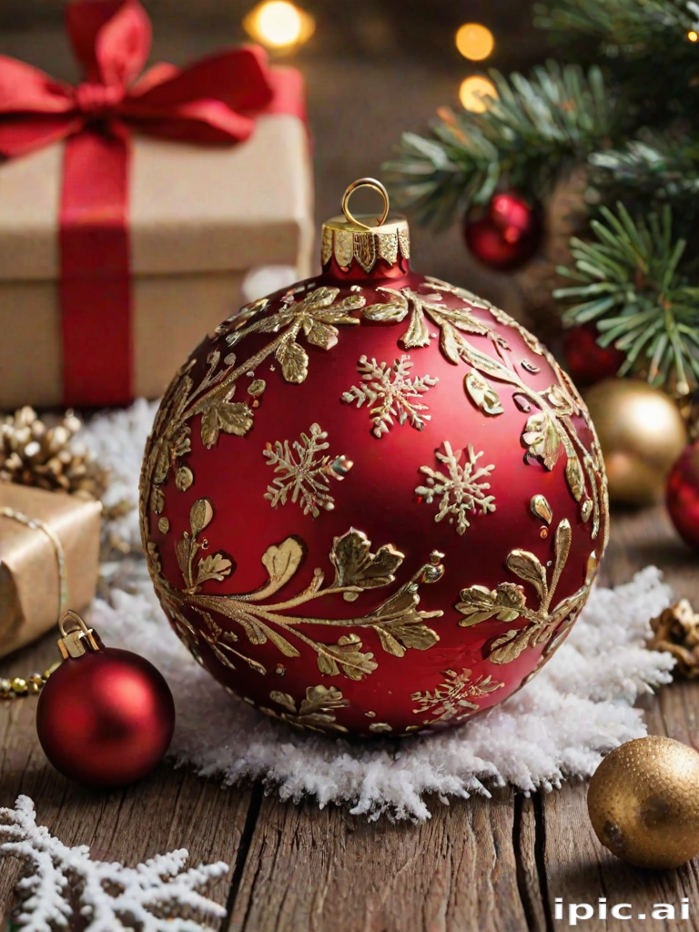 Festive Holiday Scene Featuring a Beautiful Red Ornament and Christmas ...