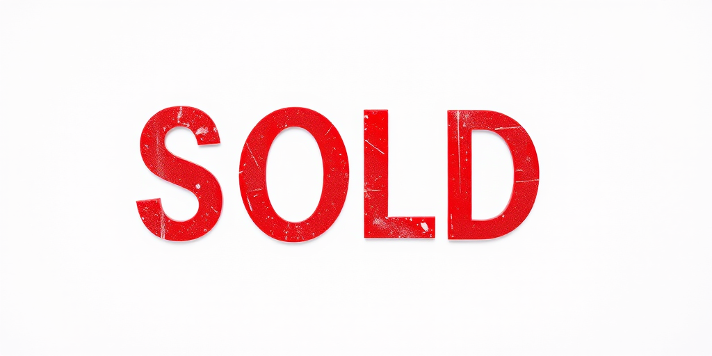 Create an image of the word SOLD in bold, textured red letters on a plain white background, shot with a DSLR camera at f/2.8, ISO 100, 50mm lens, top-down view, using natural lighting to enhance clarity and sharpness.