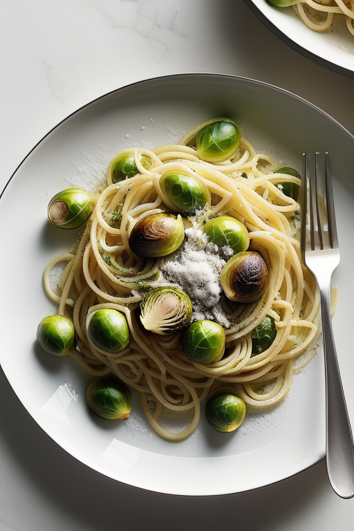 lemony spaghetti with brussels sprouts