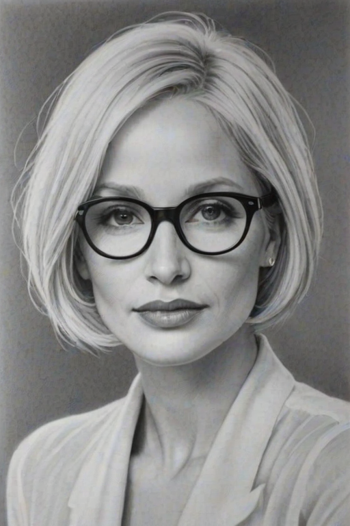 Superb Ellen Barkin, pencil sketch, portrait of Delightful woman 1920s in glasses, hair style beatnik, outline, clear lines, fine lines, 8k