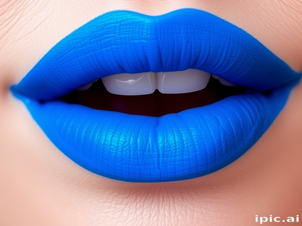 Electric blue lip stain with a matte finish, dubbed "Neon Skyline," providing long-lasting color that gradually fades to a subtle tint
