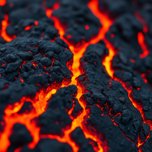 high-resolution image of molten lava texture, close-up view, taken with a DSLR camera, aperture f/8, ISO 100, 50mm lens, natural lighting, focus on intricate details and glowing fissures