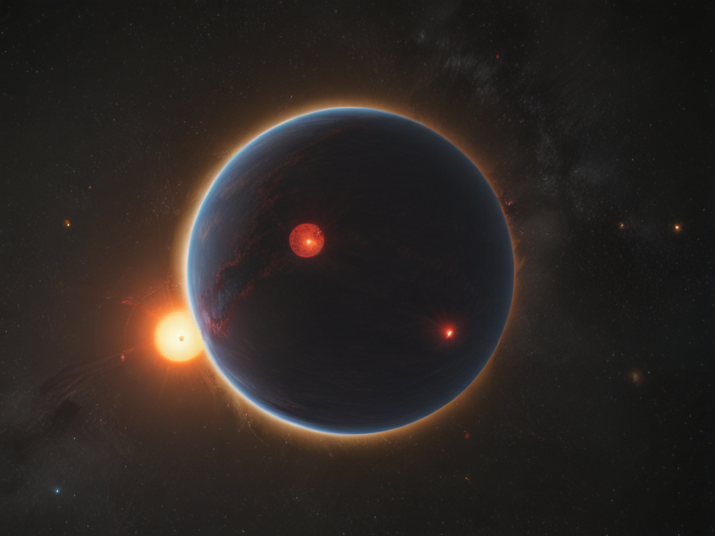 Exoplanet with one red star and two yellow suns