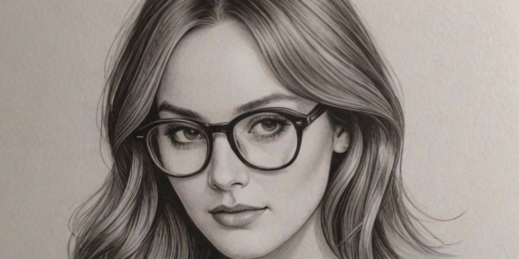 Sublime Leighton Meester, pencil sketch, portrait of Appealing woman 1960s in glasses, hair style beatnik, outline, clear lines, fine lines, 8k