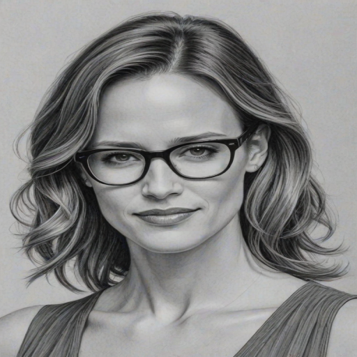 Splendid Jennifer Garner, pencil sketch, portrait of Elegant woman 1928s in glasses, hair style beatnik, outline, clear lines, fine lines, 8k