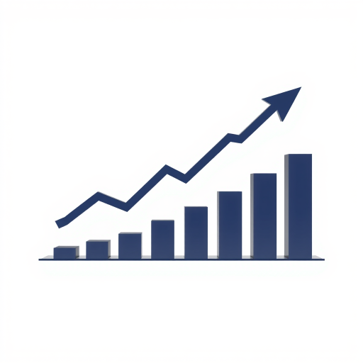 Create a high-resolution vector graphic of an upward trending arrow and bar chart with a clean white background, using a Canon EOS R5 with a 50mm f/1.2 lens, aperture set to f/5.6, ISO 100, and a shutter speed of 1/125s, capturing a straight-on view for clarity.