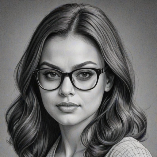 Delightful Mila Kunis, pencil sketch, portrait of Dazzling woman 1944s in glasses, hair style beatnik, outline, clear lines, fine lines, 8k