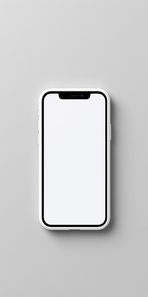high-quality product shot of a smartphone with a blank screen and a matte white case on a neutral grey background, using a 50mm lens, f/1.8 aperture, ISO 100, 1/125 sec shutter speed, soft lighting setup, DSLR camera