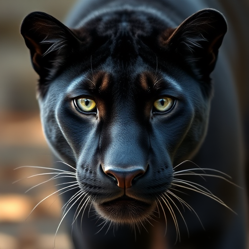 black panther staring directly at the camera, sharp focus, f/2.8 aperture, ISO 100, 50mm lens, shallow depth of field, natural lighting, DSLR camera, close-up shot