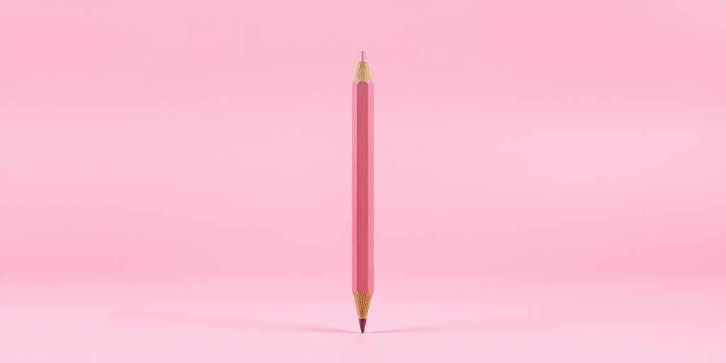 Create a high-resolution image of a pink pencil standing vertically against a solid pink background, using a DSLR camera with a 50mm f/1.8 lens, aperture set to f/2.8, ISO 100, and a shallow depth of field for enhanced focus on the pencil.