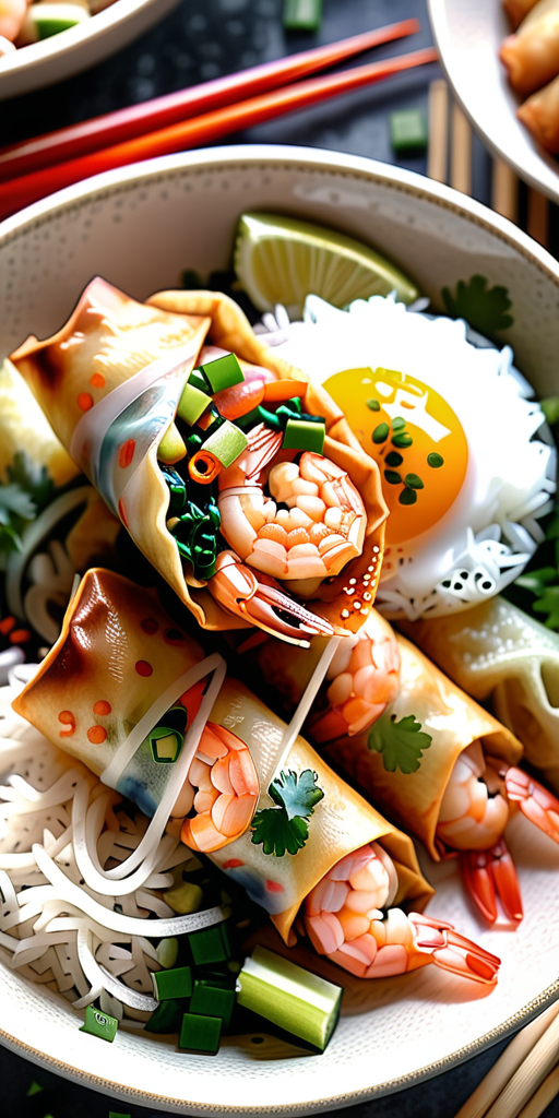 shrimp egg roll in a bowl