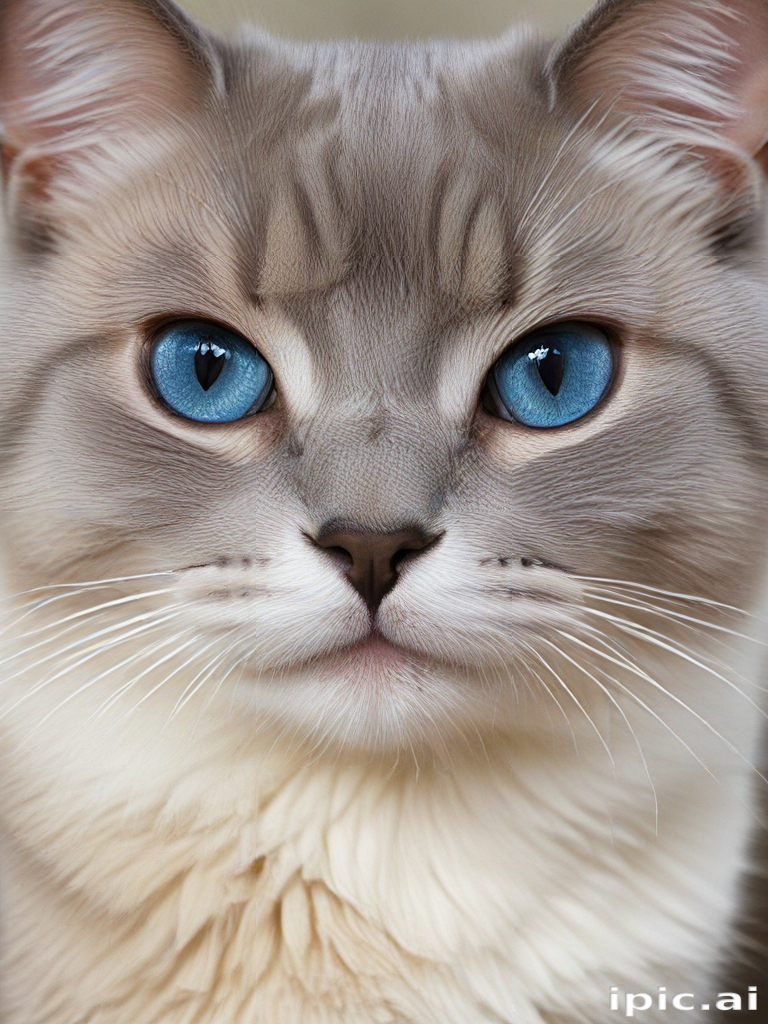 A Majestic Cat with Striking Blue Eyes and Fluffy Fur Portrait
