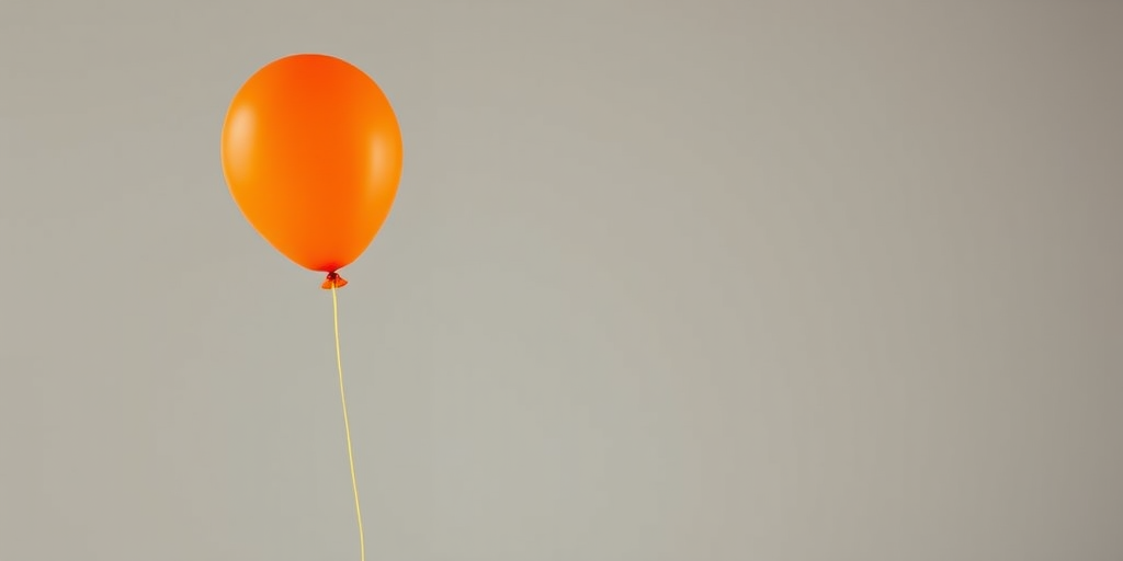 Create a minimalistic design of an orange balloon with a smooth surface and a thin string attached, captured with a Canon EOS R5 camera, 50mm lens, f/1.8 aperture, ISO 100, natural lighting, and a shallow depth of field to enhance the focus on the balloon.