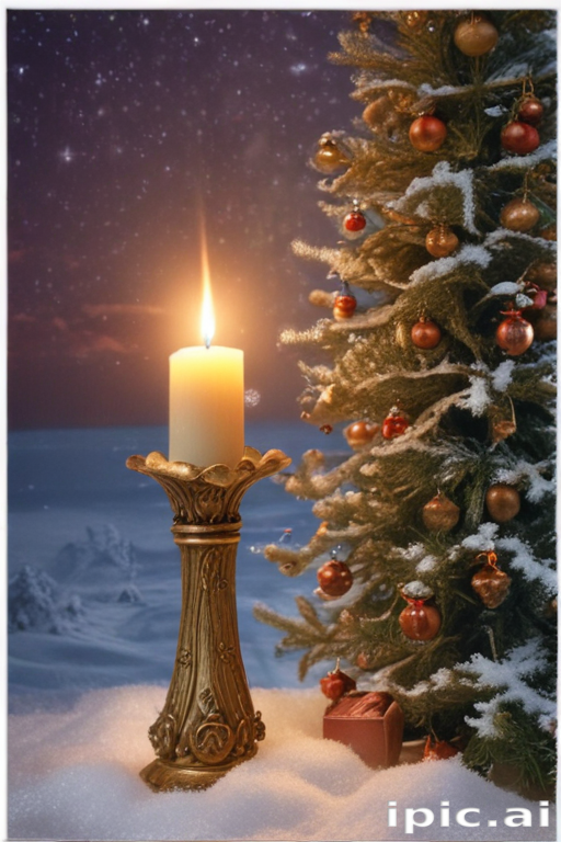 Festive Christmas Scene with a Glowing Candle and Decorated Tree