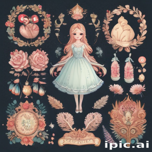 Whimsical Illustration Featuring a Young Girl Surrounded by Floral ...