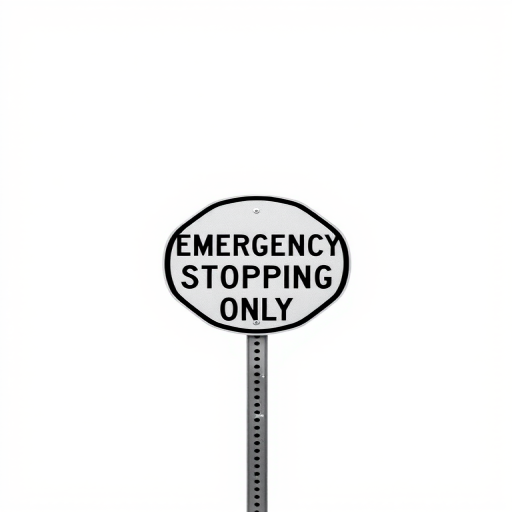 Create a high-resolution image of a black and white road sign that reads "EMERGENCY STOPPING ONLY" centered on a clean white background, taken with a DSLR camera at f/5.6, ISO 200, 1/250 sec shutter speed, with a straight-on perspective and a soft focus effect to enhance clarity.