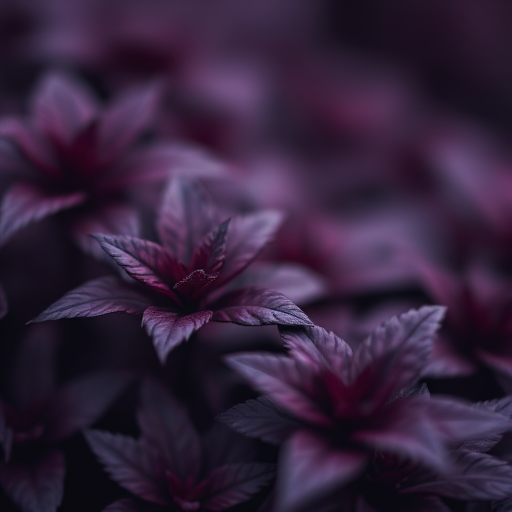 close-up shot of dark purple foliage with a soft focus background, f/2.8 aperture, 50mm lens, ISO 100, taken with a DSLR camera, natural light, macro photography style