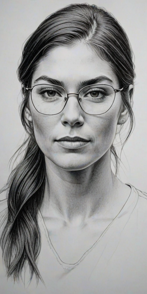Captivating Hope Solo, pencil sketch, portrait of Bewitching woman 1924s in glasses, hair style beatnik, outline, clear lines, fine lines, 8k