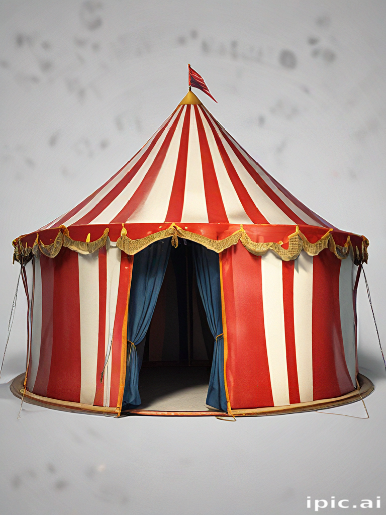 Colorful Circus Tent with Striped Red and White Fabric Exterior
