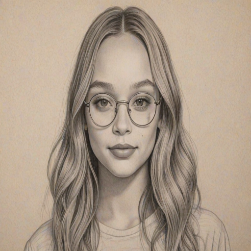 Magnificent Maddie Ziegler, pencil sketch, portrait of Beauteous woman 1974s in glasses, hair style beatnik, outline, clear lines, fine lines, 8k