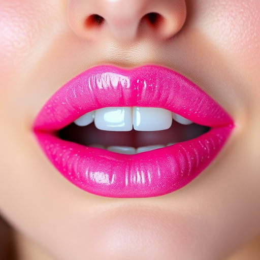 Playful "Bubblegum Pop" lip style features a vibrant, glossy pink shade with holographic sparkles, reminiscent of retro candy and perfect for adding a fun, youthful touch to any look