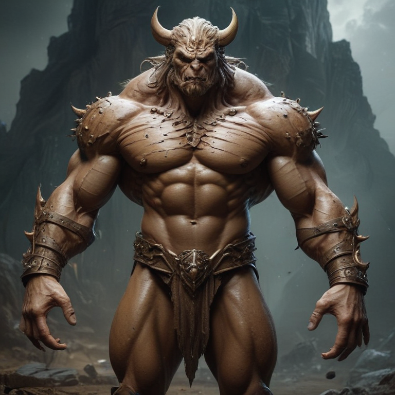 Powerful Fantasy Warrior with Horns and Impressive Muscular Build in ...