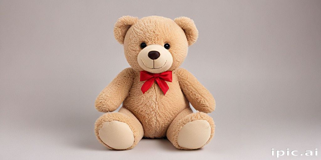 Adorable Plush Teddy Bear Sitting Comfortably with a Bright Red Bow