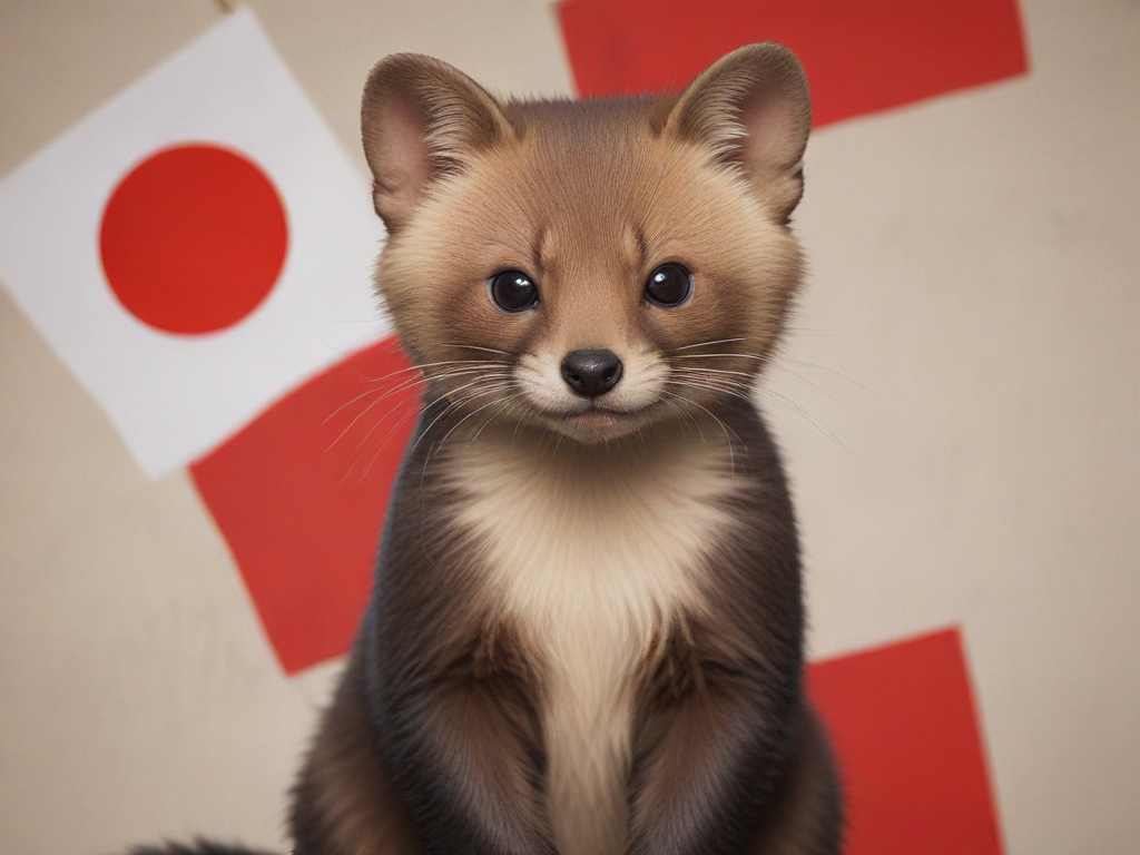 create a	Japanese marten which represents japan.use japan flag at background.