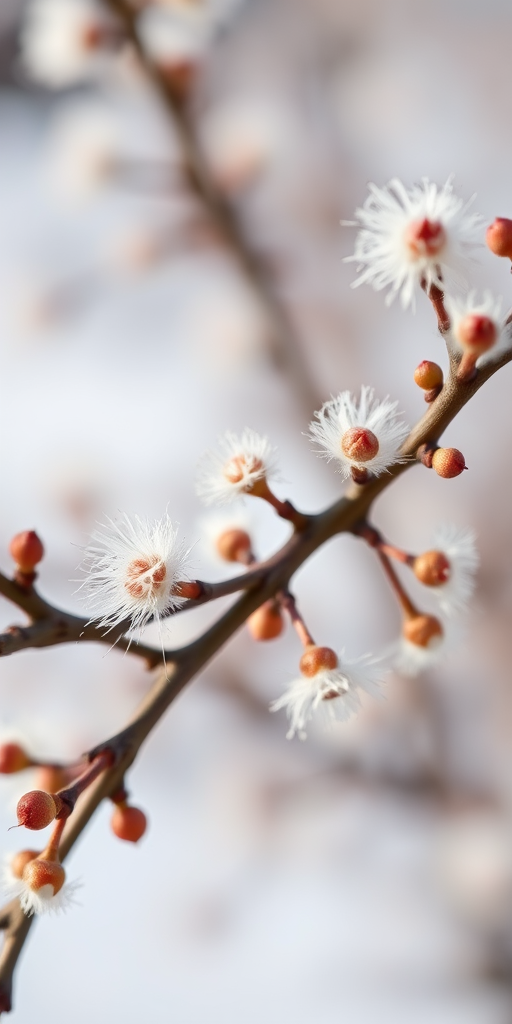 Close-up of spring willow branches with fluffy catkins on a white background, f/4.0, ISO 100, 1/125s, shot with a macro lens, focus stacked for detail, natural lighting.