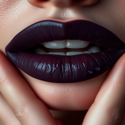 Mysterious "Smoky Plum" lips showcasing a deep purple-gray color with a velvet finish, creating an air of intrigue and sophistication