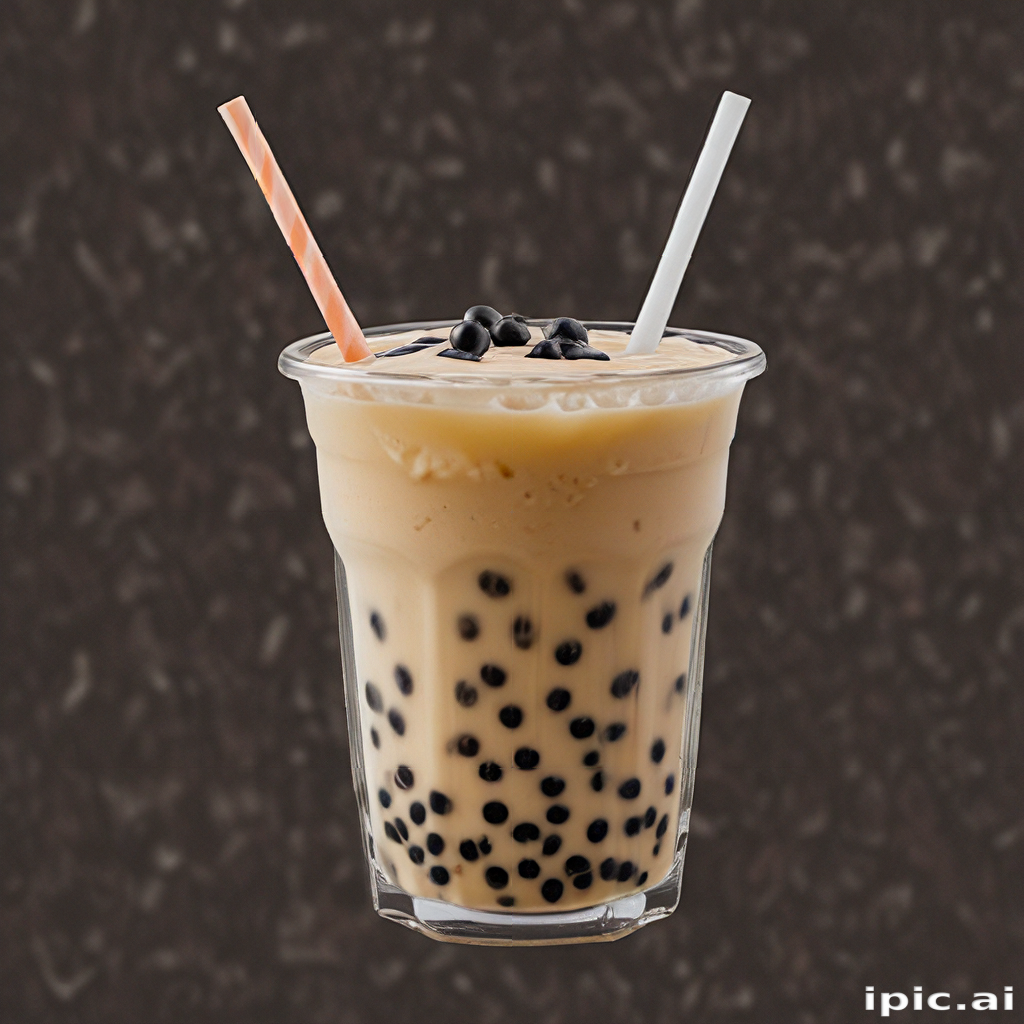 Delicious and Refreshing Bubble Tea with Tapioca Pearls in a Glass.