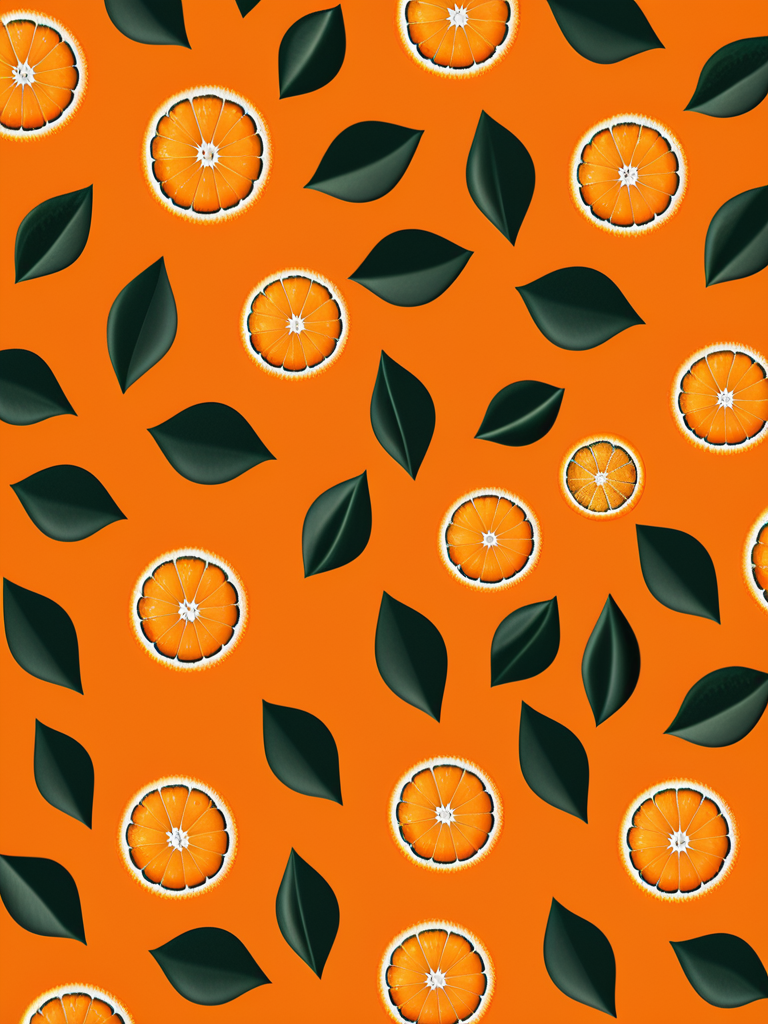 Vibrant Orange Pattern Featuring Citrus Slices and Green Leaves on ...