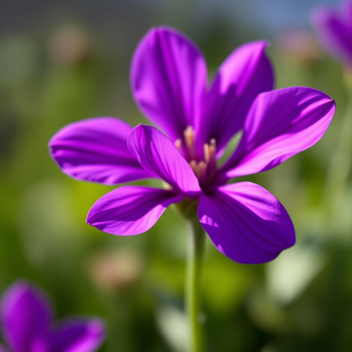 Close-up of a vibrant purple flower with soft focus to highlight the delicate petals, shot with a Canon EOS R5 at f/2.8, 100mm lens, ISO 100, in natural light for enhanced detail and color depth.