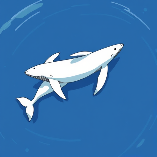 illustration of two whales swimming in the ocean with simple lines and minimal details, high-resolution, camera settings: aperture f/8, ISO 100, shutter speed 1/250, bird's-eye view, style: vector art, camera type: digital drawing tablet