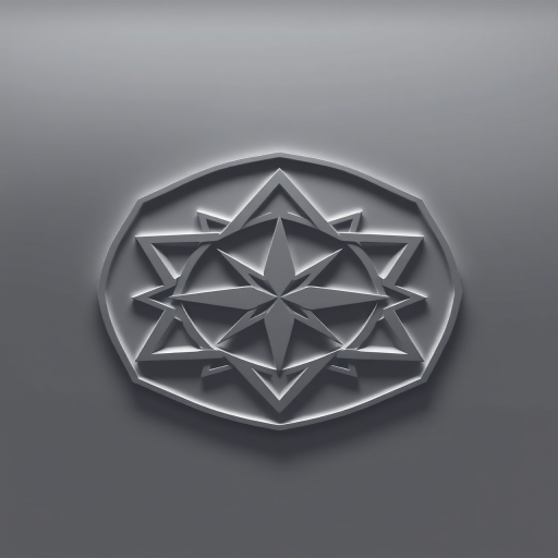 Create a high-resolution digital illustration of a geometric symbol featuring a central cross design surrounded by angular shapes, using a Canon EOS R5, aperture f/8, ISO 100, focal length 50mm, captured from a straight-on view with a soft diffused lighting setup for balanced contrast.