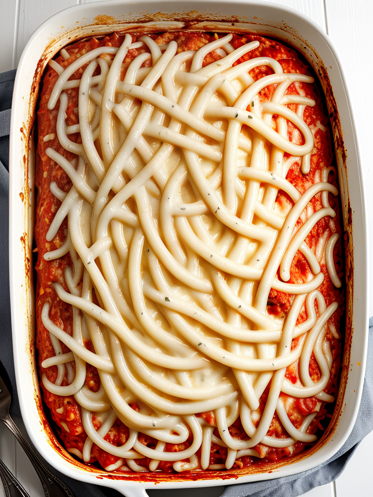 baked spaghetti with alfredo and red sauce