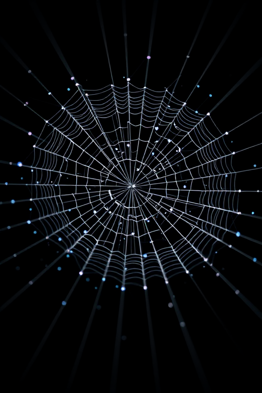 Create a visually stunning image of a sparkling circular web design with radiating lines, captured with a DSLR camera at f/8 aperture, ISO 100, 1/60s shutter speed, shot in macro mode, using a low-angle view with a black background to enhance contrast and clarity.