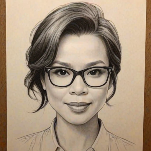 Enchanting Lea Salonga, pencil sketch, portrait of Fascinating woman 1924s in glasses, hair style beatnik, outline, clear lines, fine lines, 8k