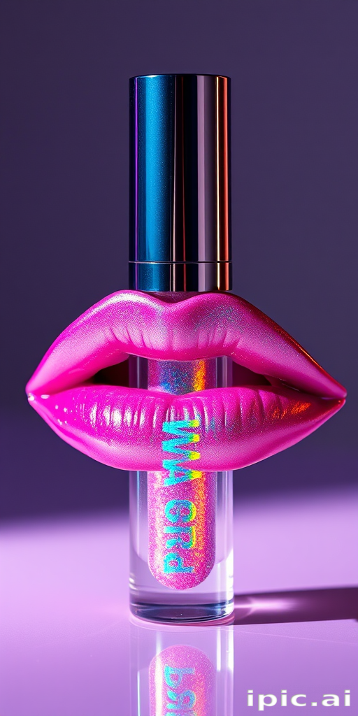 Holographic "Prism Power" lip gloss with color-shifting pigments, delivering a mesmerizing rainbow effect and ultra-reflective shine