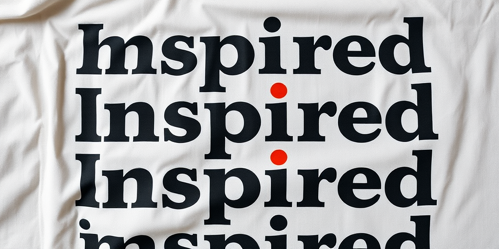 Create a high-quality image of a wrinkled fabric background with the word "Inspired" repeated in a bold black font and one instance in orange, captured with a DSLR camera at f/2.8, ISO 100, 50mm lens, in natural light with a shallow depth of field.