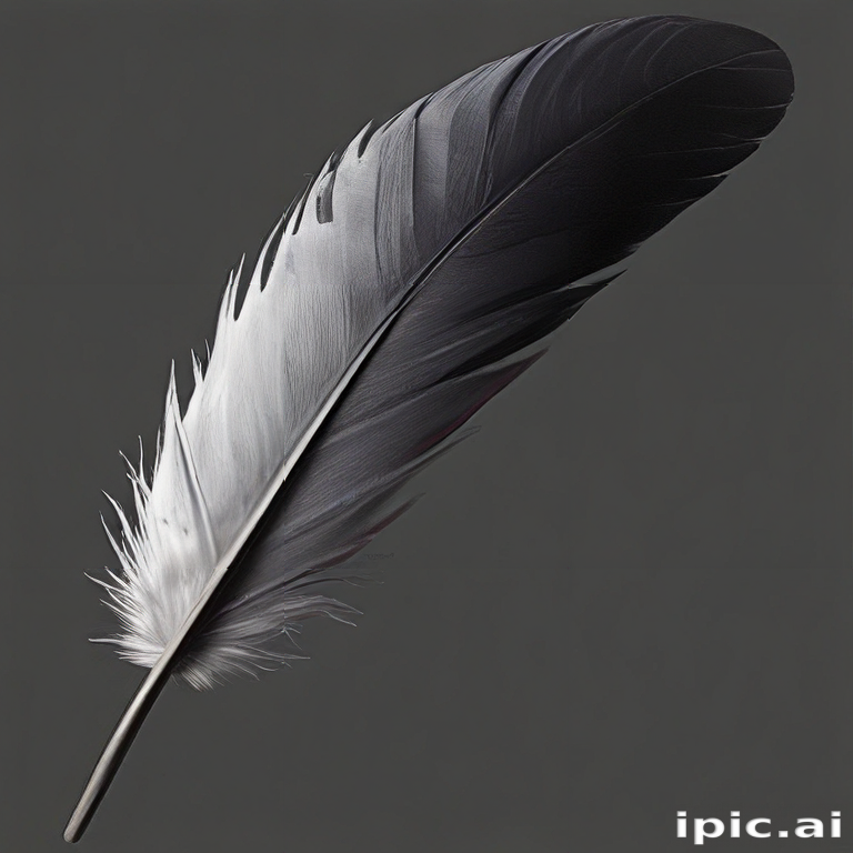 Elegant Black and White Feather Against a Dark Background Displaying ...