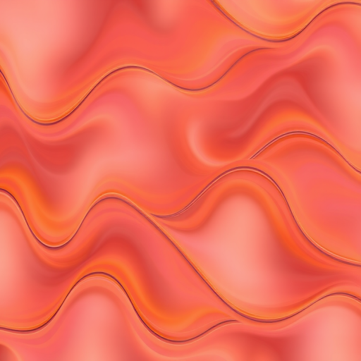 Create an abstract wave pattern featuring vibrant shades of orange, pink, and yellow, captured with a DSLR camera at f/8 aperture, ISO 100, 50mm lens, top-down view, using a soft focus style to enhance the smooth flow of colors.