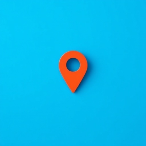 Create a minimalist location pin icon on a vibrant blue background, using a wide-angle lens at f/8, ISO 100, 1/250 sec, with soft lighting and a clean, flat design style, captured with a digital mirrorless camera.