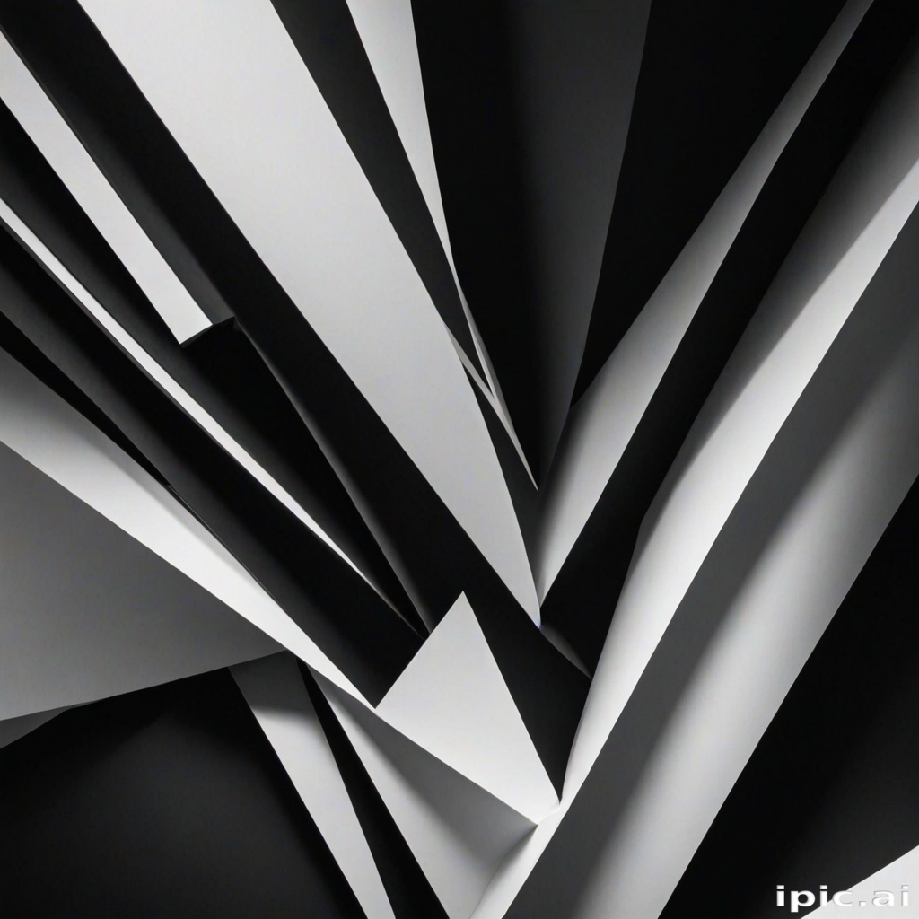 Abstract Composition of Black and White Geometric Shapes in Dynamic Angles